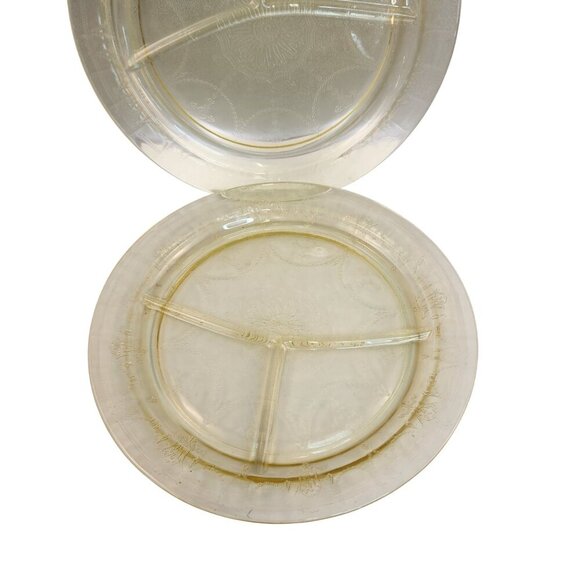 Vintage Federal Glass Amber Depression Divided Dinner Plates Set Of 2 Embossed F - Picture 8 of 9